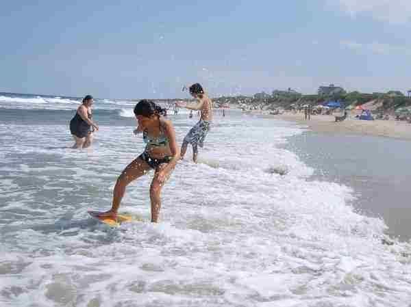 Kids playing in the surf of the Outer Banks