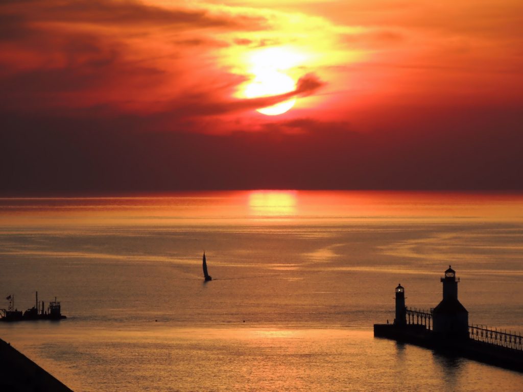 Sunset over Lake Michigan.