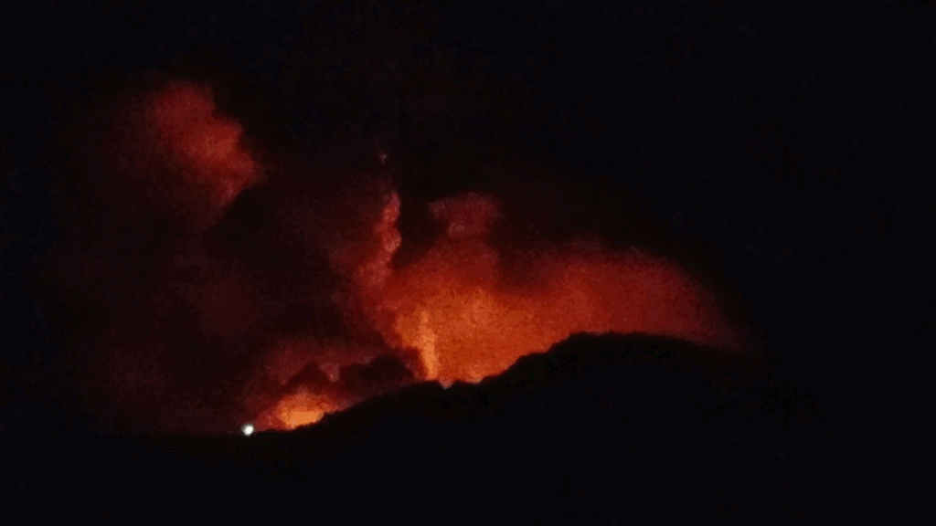 Flames from eruption at Kilauea volcano in Volcanoes National Park, Hawaii.