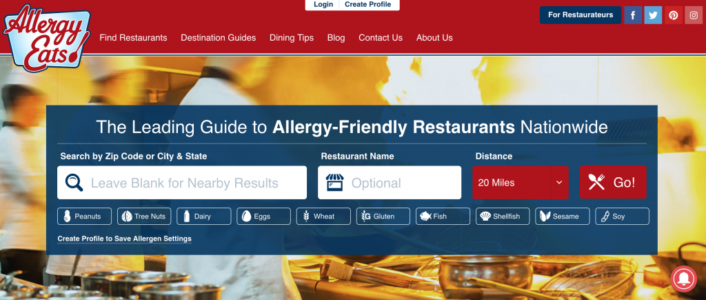 AllergyEats.com homepage