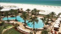 The Sandpearl resort boasts a lagoon pool right along the beautiful white sand beach of Clearwater, Florida.