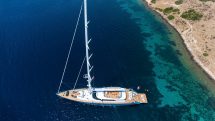 The gulet All About You anchored off the coast of Turkey