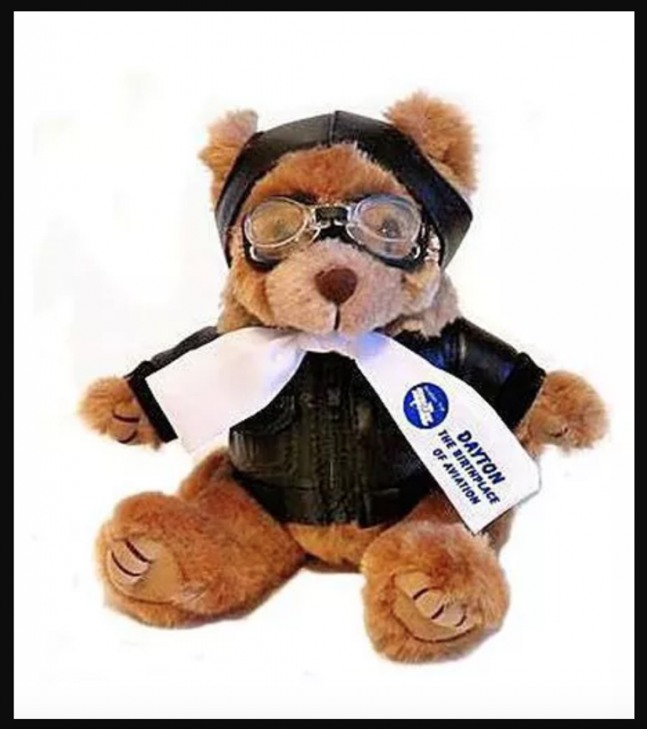 A Wilbear Wright teddy bear is your reward for following Dayton, Ohio's Aviation Trail.