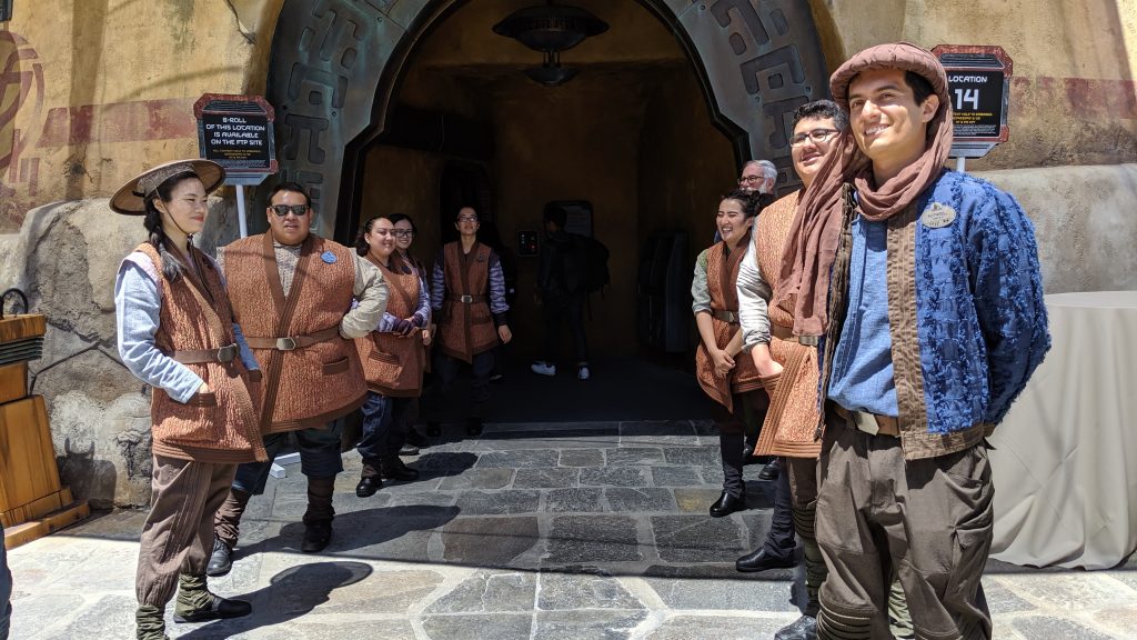 The cast members at Oga's Cantina in the latest Batuuan fashions.