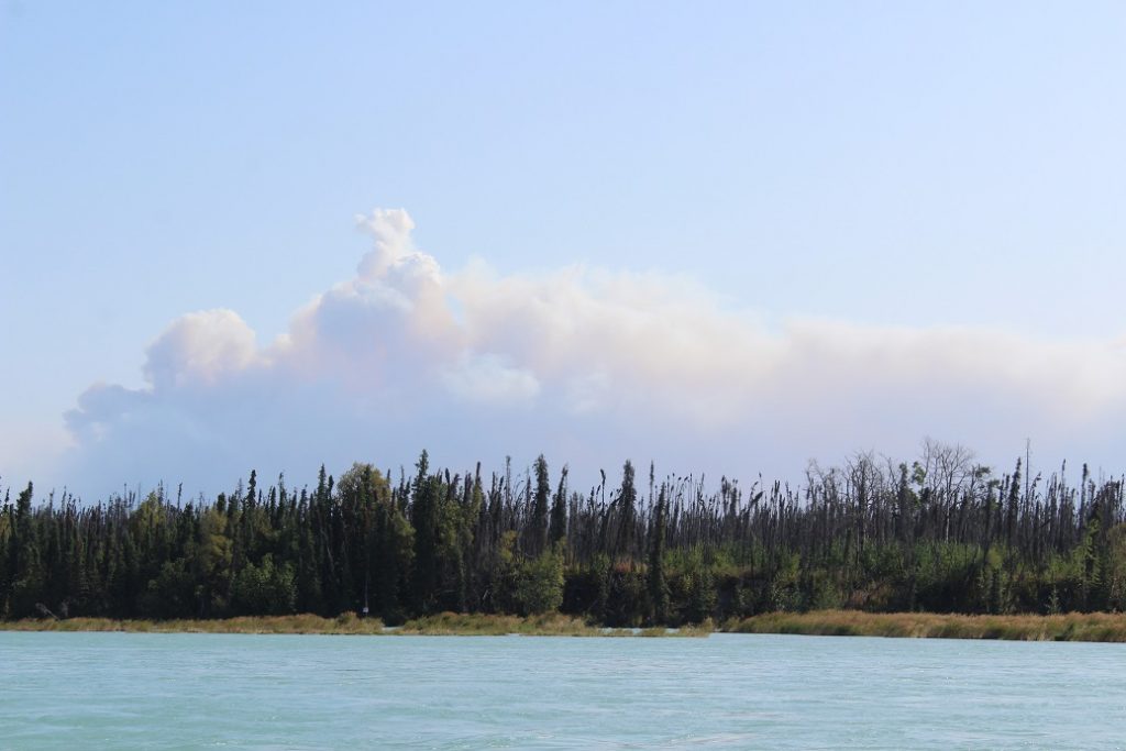 Kenai River view of distant fire.