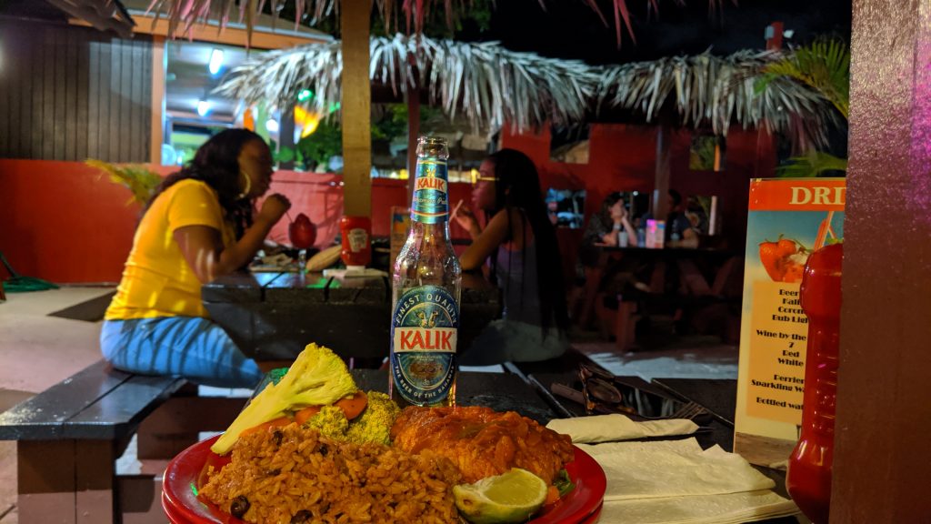 Steamed Bahamian snapper with a Kalik beer at Twin Brothers in Fish Fry.