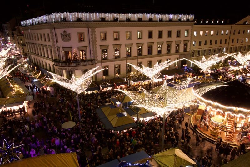 Beautiful angels in lights illuminate the Wiesbaden Christmas Market.