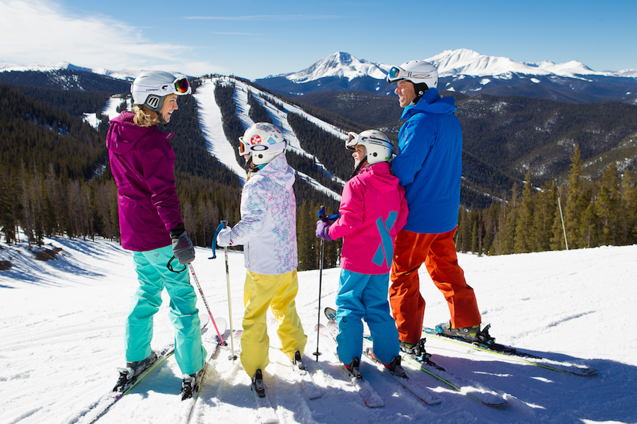 Family skiing at North Peak of Keystone, Colorado.