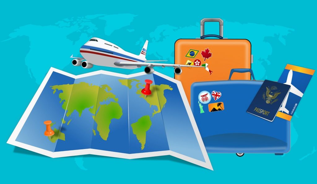 graphic of travel documents and luggage