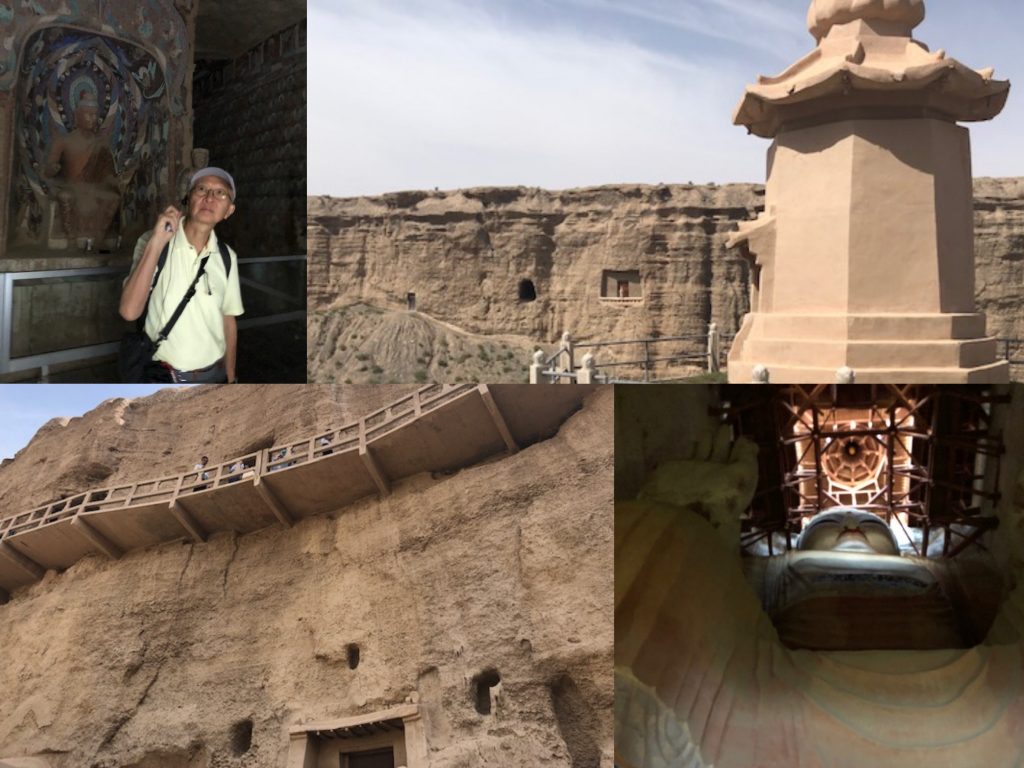 montage of exterior and interior views of mogao grottoes, dunhuang