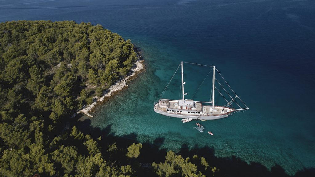 Corsario yacht moored off one of the best places to sail in Croatia