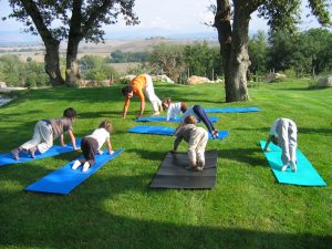 Children's yoga class at Adler Spa Thermae in Italy.