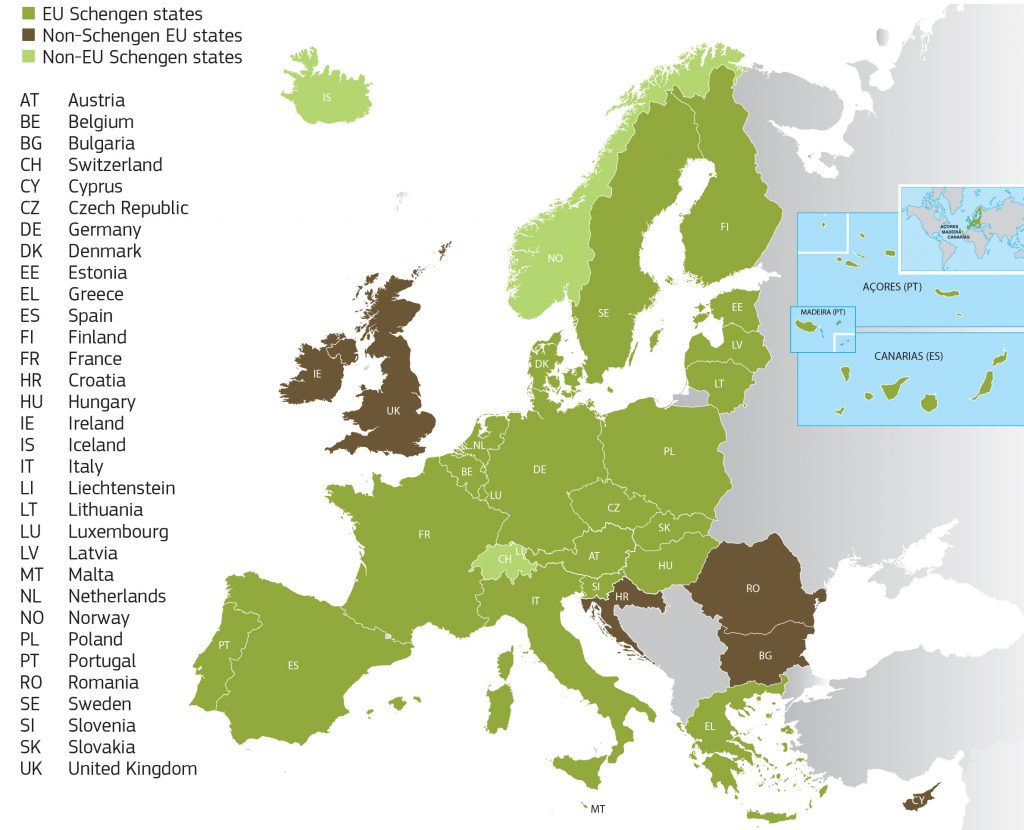 Schengen Zone map c. EC.EUROPA.EU