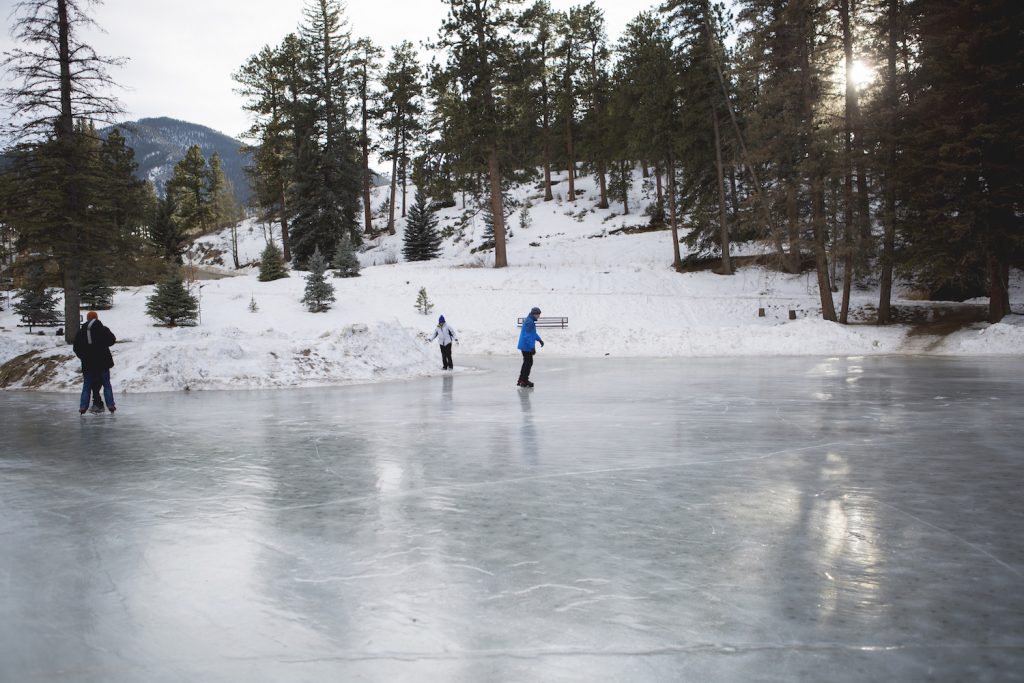 ice skating on a natural pond at YMCA of the Rockies, Estes Park, Colorado