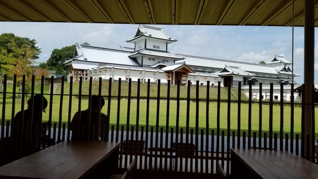 Kanzawa Castle seen from teahouse at the Castle Gardens.