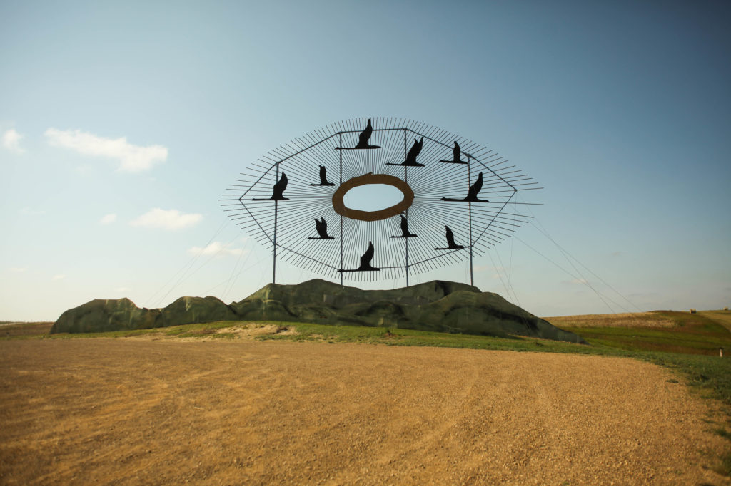 Artwork "Geese in Flight" seen on North Dakota's Enchanted Highway.