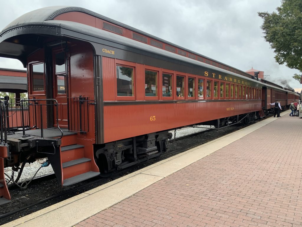 Classic train waiting to depart the Strasbourg Pennsylvania station.