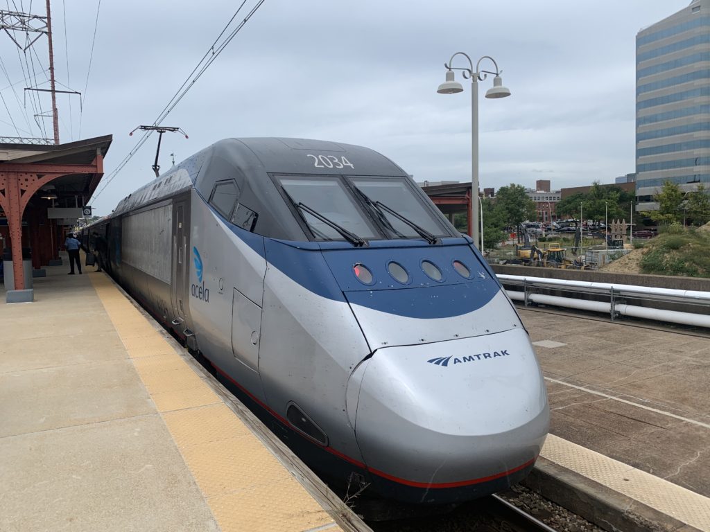 Amtrak Acela train at Wilmington, Delaware station.