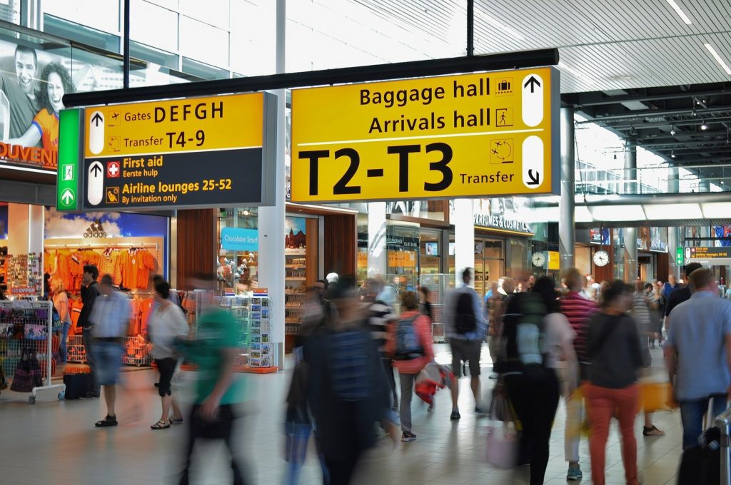 Busy airport terminal