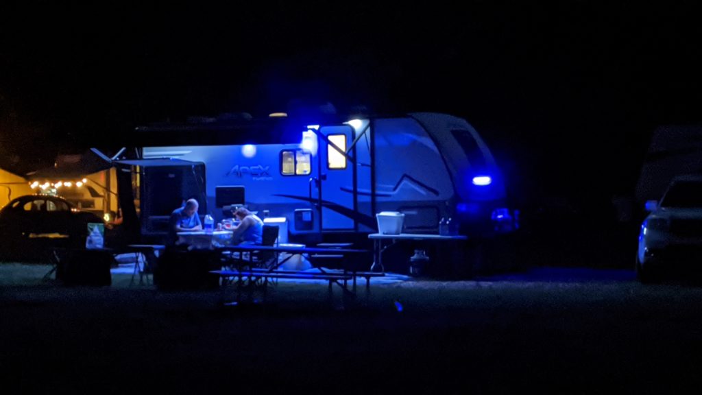 RVs are the center of activity at night