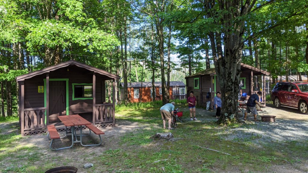 rustic cabins at Jellystone Park at Birchwood Acres in the Catskills