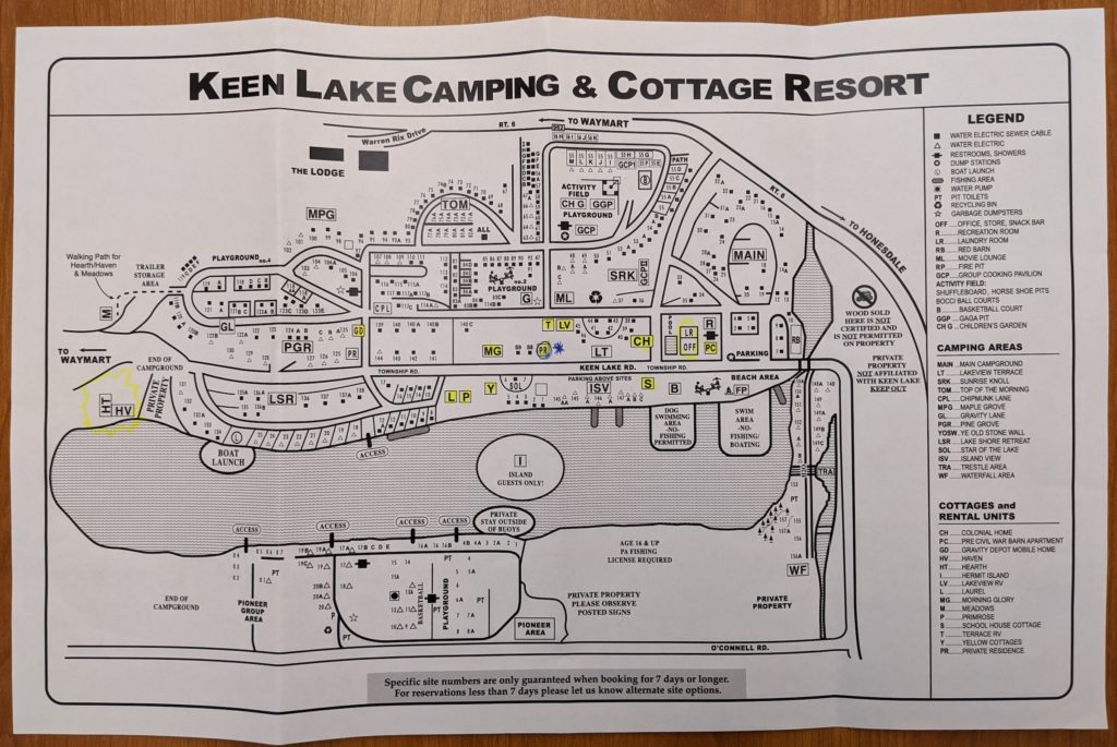 Map of Keen Lake Camping & Cottage Resort, Poconos, Pennsylvania