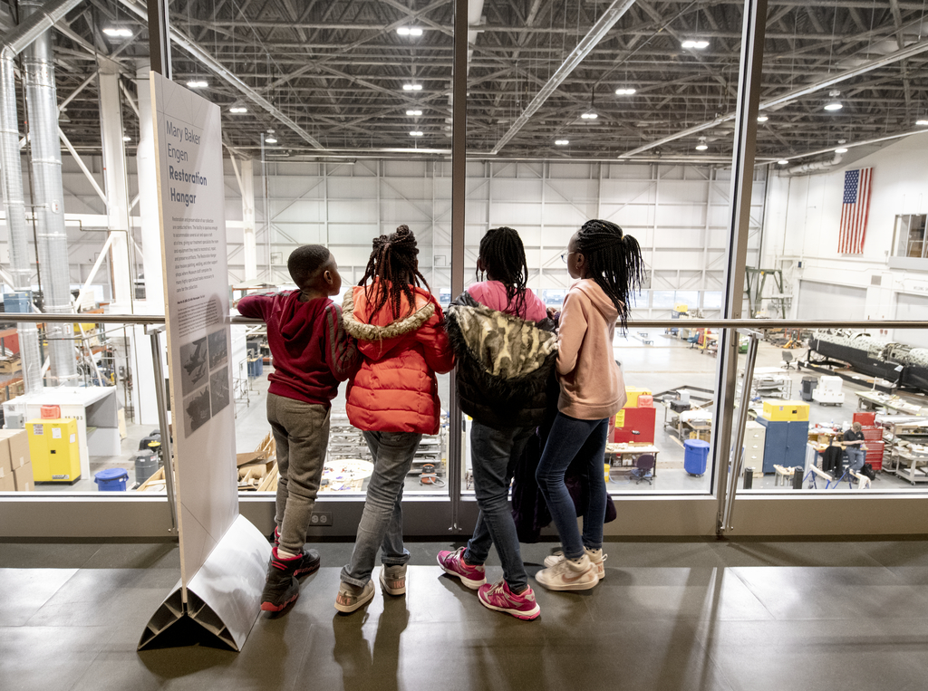 Kids can see how aircraft are restored before display at the Udvar-Nazy Center of the NASM.