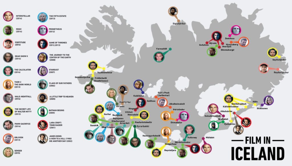 Map of filming locations in Iceland