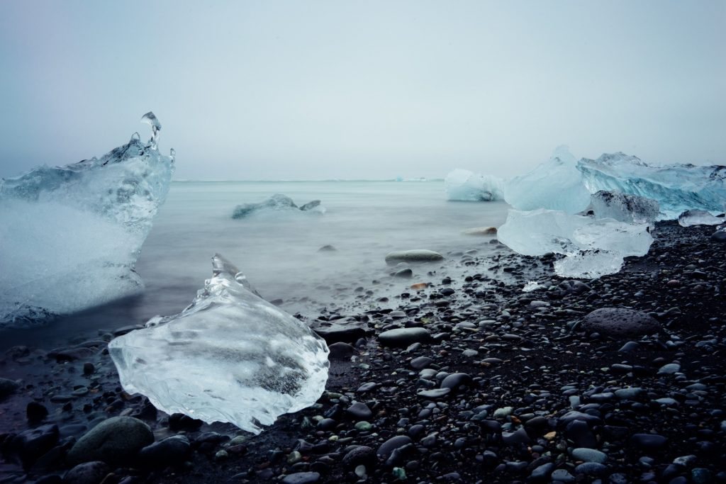 Icebergs float in a lagoon in Iceland