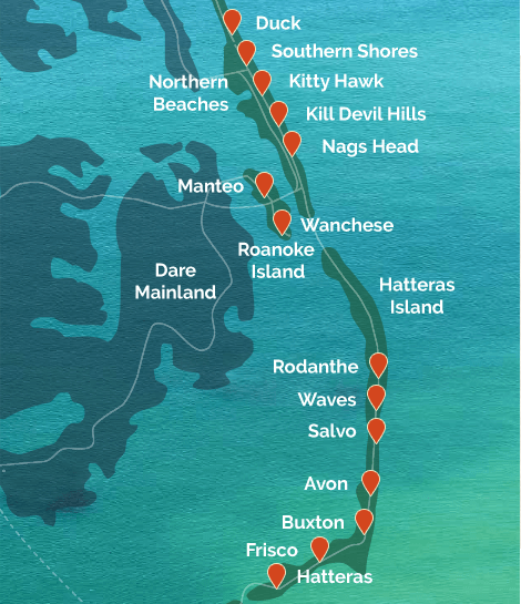 The Outer Banks Of North Carolina   Outer Banks Map Main Towns 