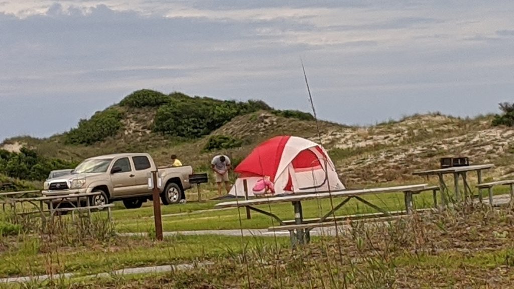 Pickup truck and tent camping at Nags Head.