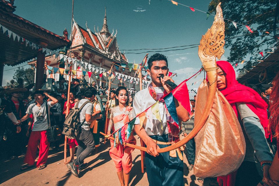 Traditional instruments and musicians parade for Khmer New Year