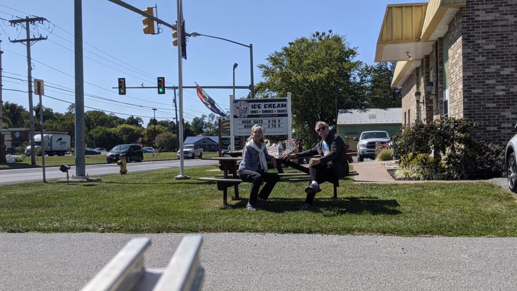 Lunch outside Goose Brothers Ice Cream, Shippensburg, Pennsylvania