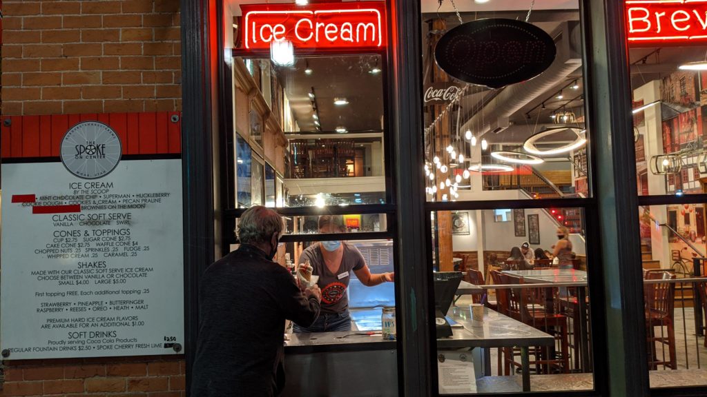 Getting an ice cream at window in Moab, Utah.