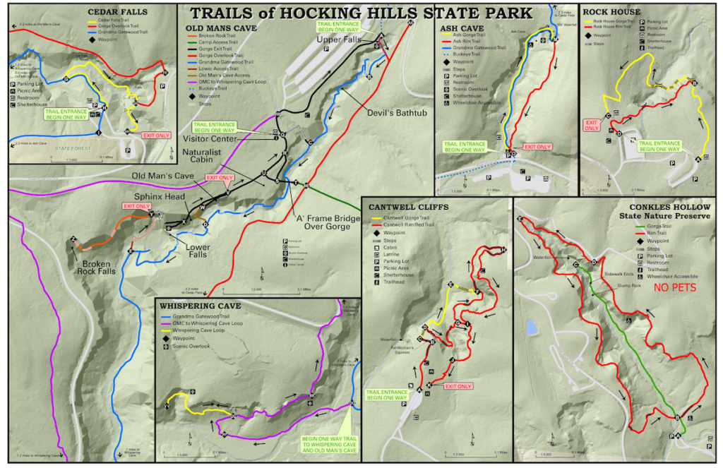 Trail map from parks department of Hocking Hills State Park, Ohio