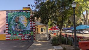 Murals and restaurants along L Street, Sacramento