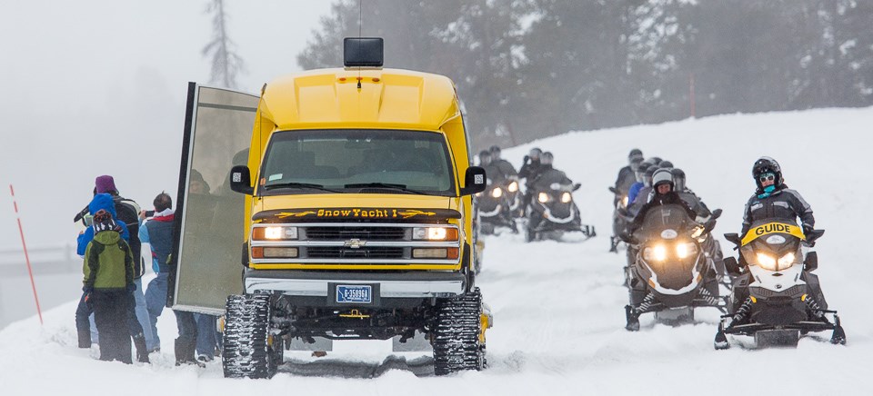 Snowmobile and snowcoach tours at Yellowstone National Park