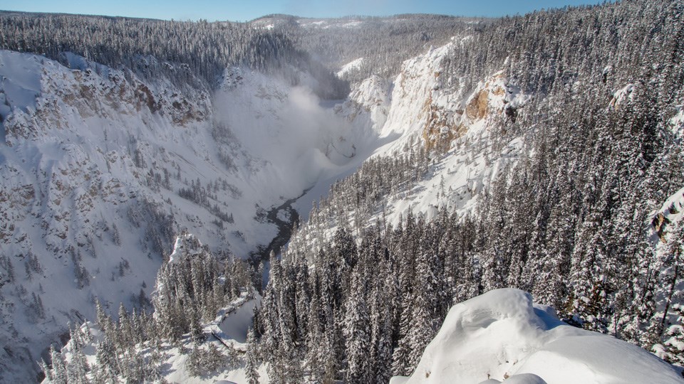 Grand Canyon of the Yellowstone River in winter. Photo by Jake Frank for NPS.gov