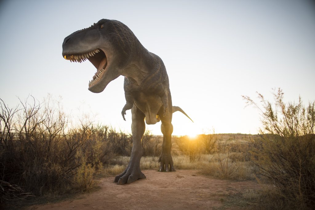 A replica T-Rex dinosaur at Moab Giants Park.