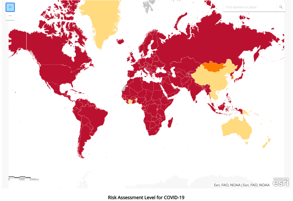 CDC Map of Cornoavirus Hot Zones around the World