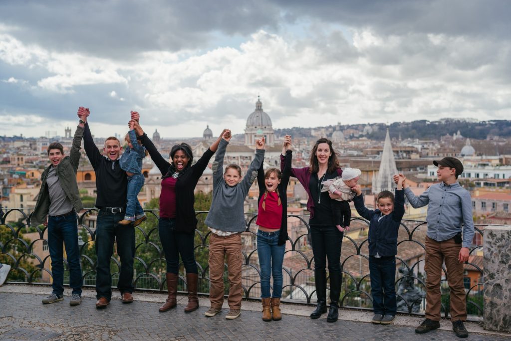 Tourists visiting Rome with extended family
