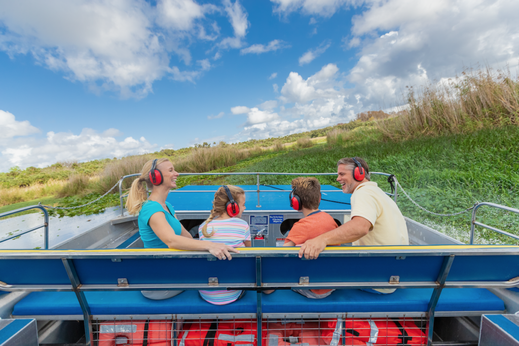 Family on an airboat tour in the Everglades