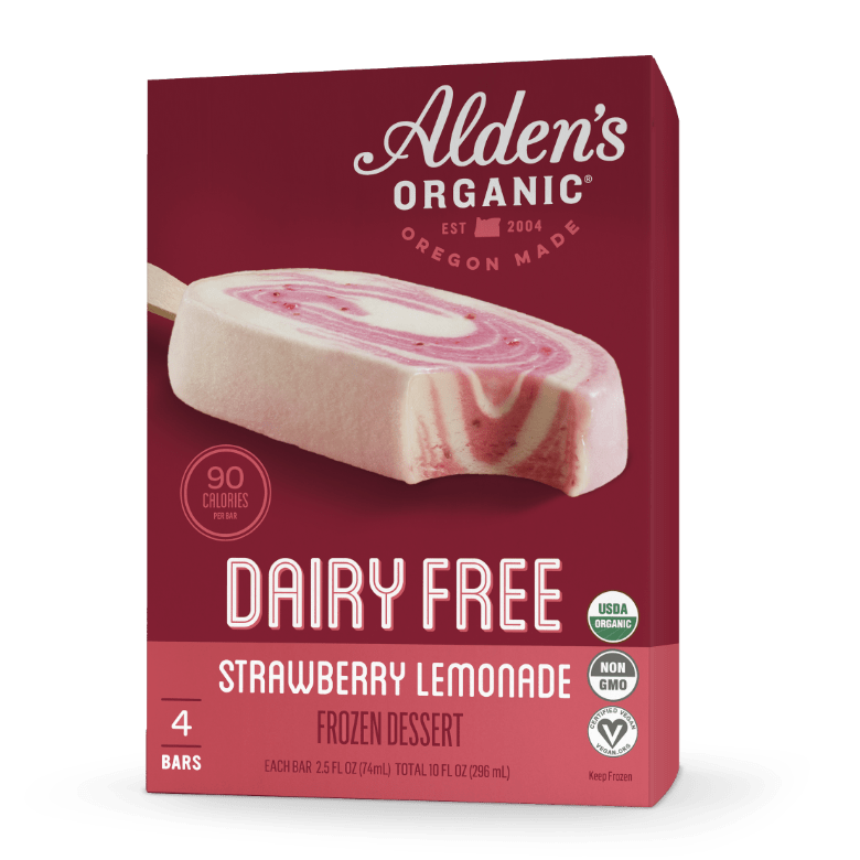 Box of Alden's Organic Dairy Free Strawberry Lemonade popsicles