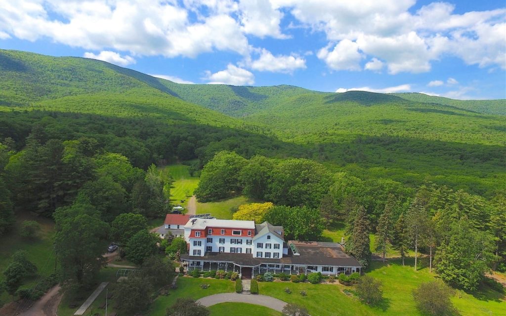 Winter Clove Inn is a Catskills Mountains resort, seen from the air.