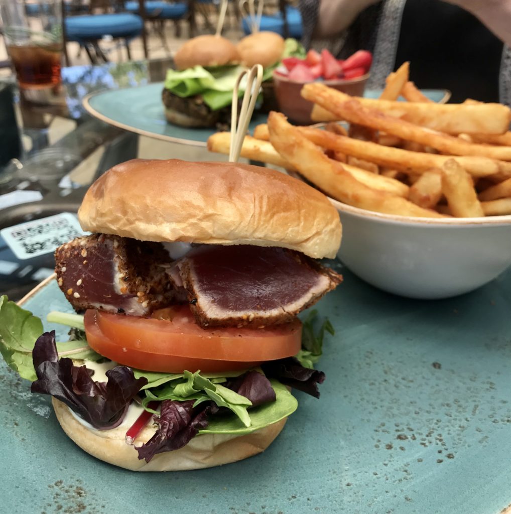 Ahi Tuna sandwich on a bun at Grille Restaurant