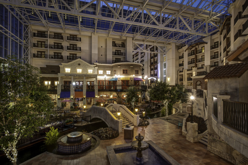 The signature atrium style lobby, themed to local environments, is the centerpiece of all Gaylord resorts.