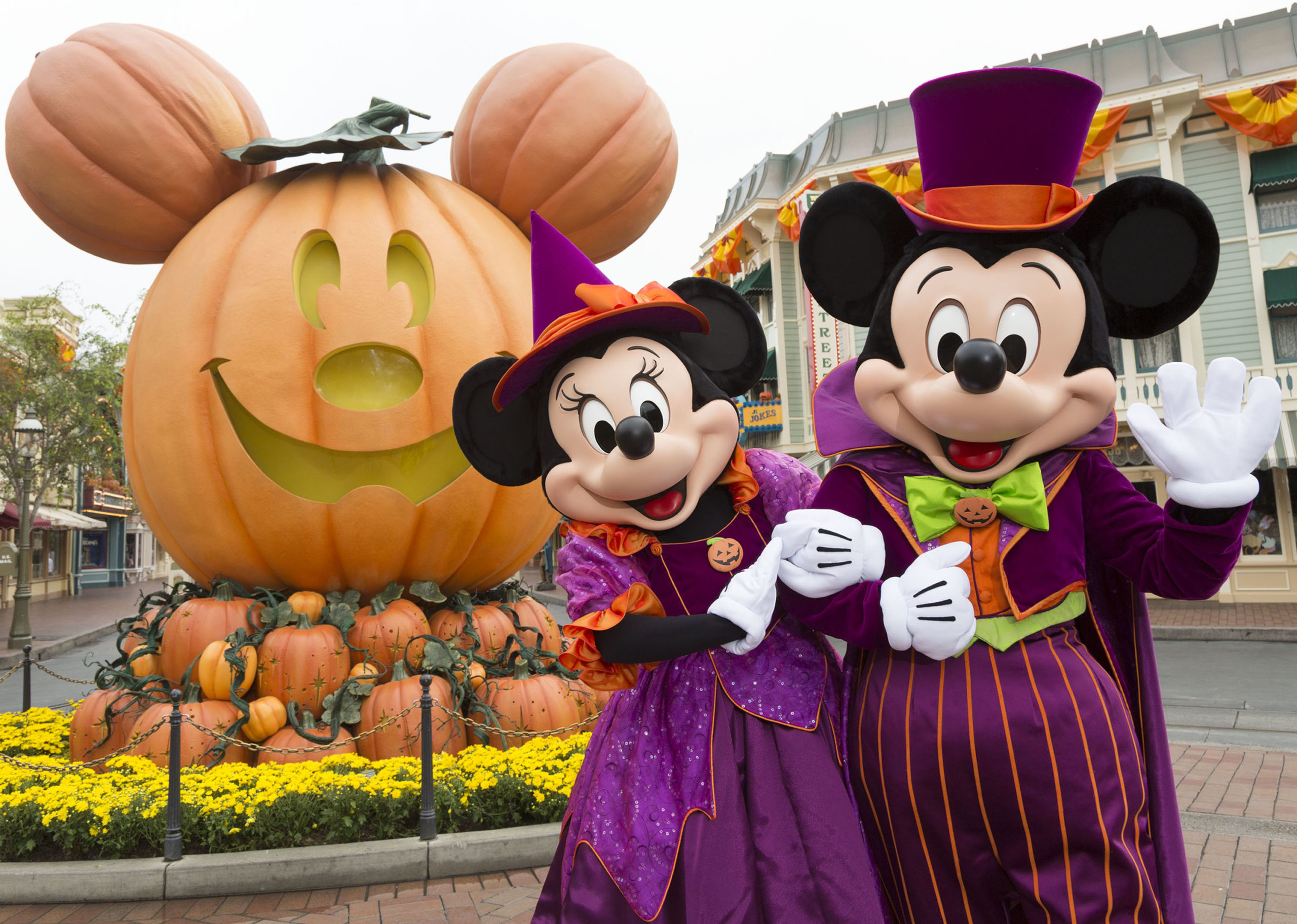 Mickey and Minnie Mouse celebrate Halloween Time at the Disneyland Resort.