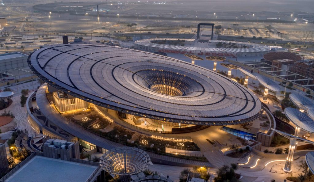 Aerial view of the Sustainability Pavilion at Dubai World Expo 2020