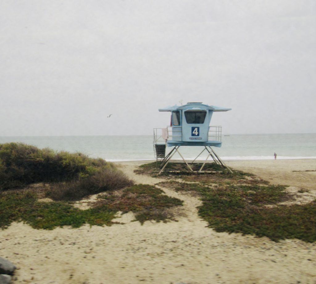 San Clemente Lifeguard station #4 overlooks the Pacific as seen from Sunset Limited train.