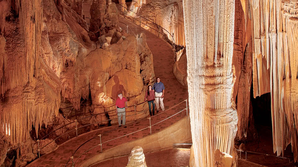 Inside of Luray Caverns are double columns of stalactites of enormous size.